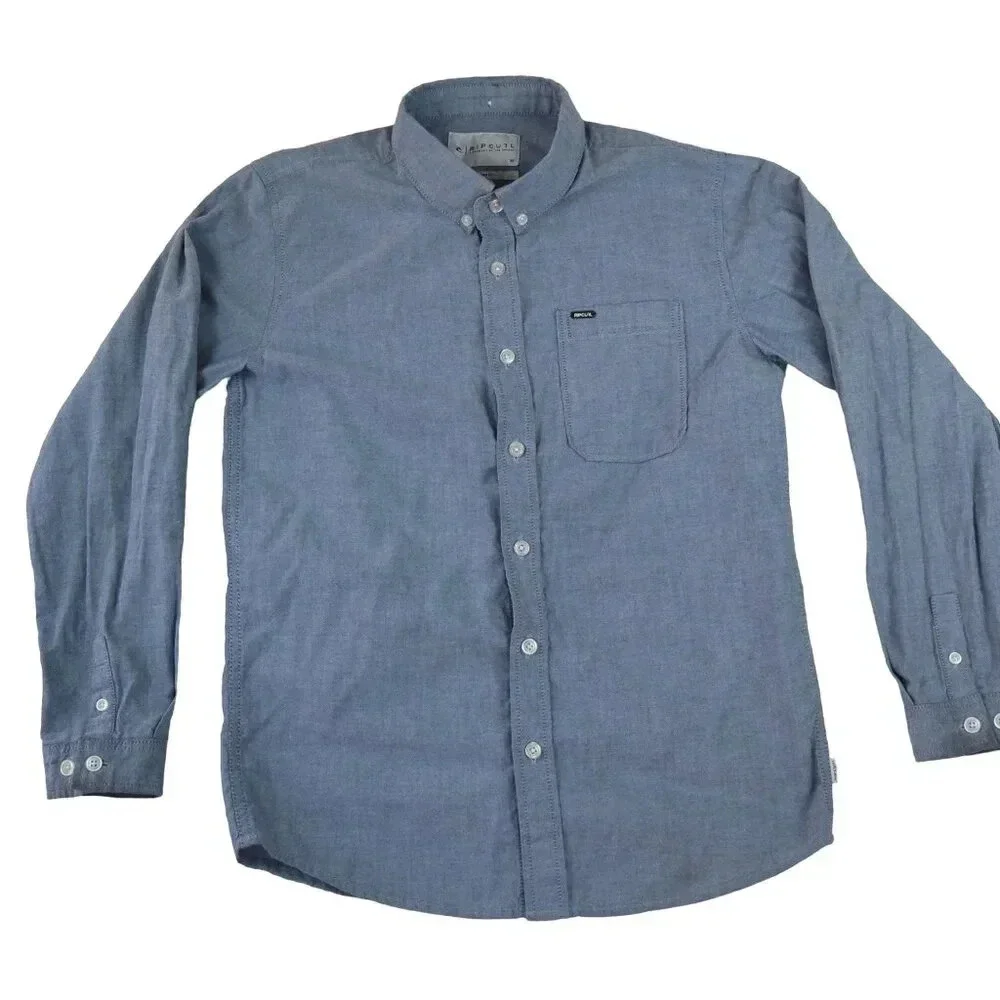 Ripcurl Men's Classic Blue Chambray Tailored Fit Slim Long Sleeve Button Shirt M